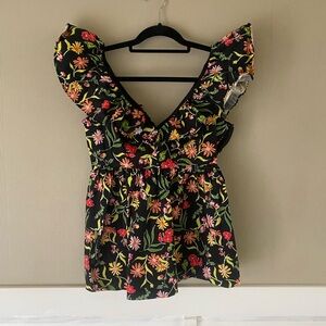 Kate Spade New York Rooftop Garden Floral Ruffle Sleeve Top